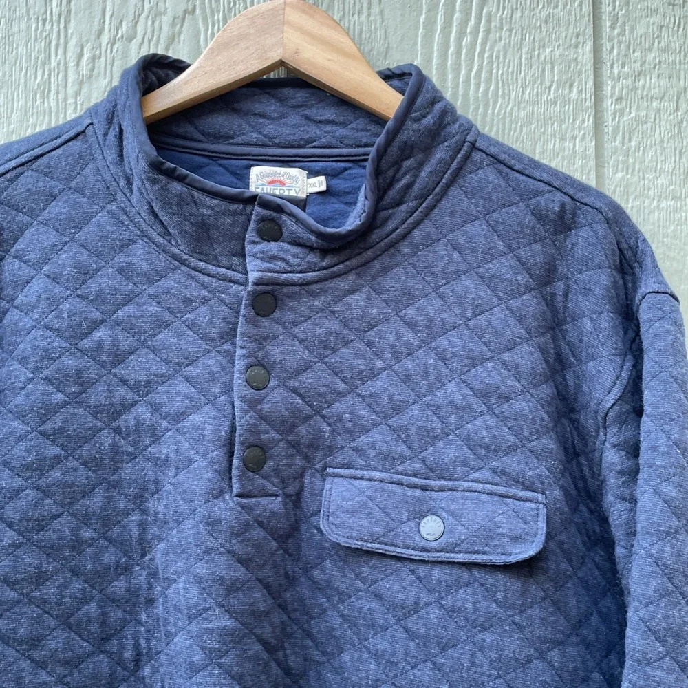 Faherty Epic Quilted Fleece sweatshirt Mens 2XL Navy Melange Pullover 1/4 Snap